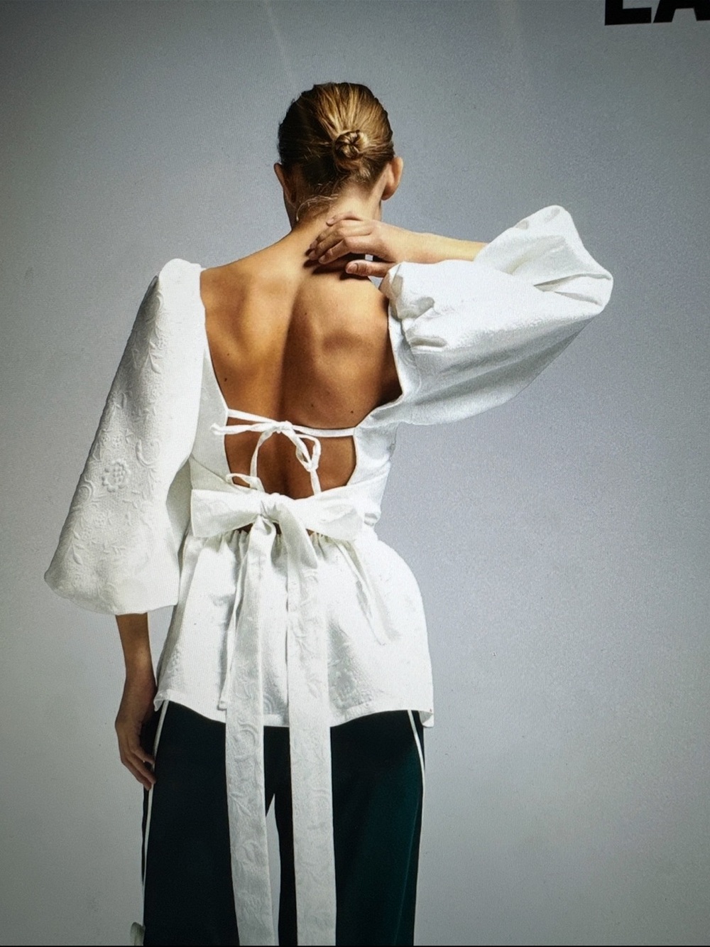 Open-Back Puff Sleeve Blouse in Cream